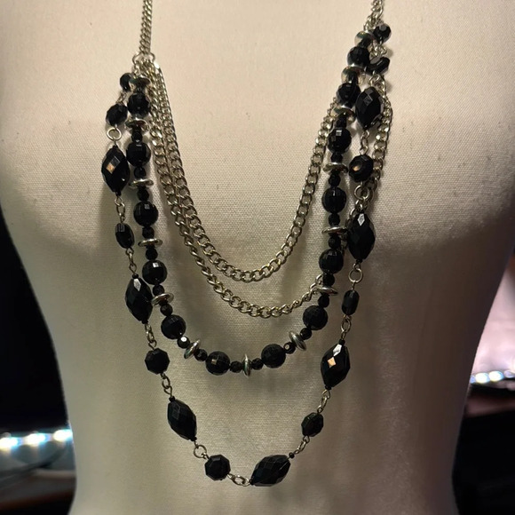Sophisticated Black and Silver Multi-Strand Necklace - Picture 3 of 4